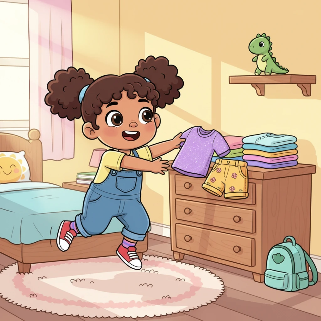 The next morning, when Mom called, "Lily-bug, time to get ready!" Lily didn't hesitate. She popped out of bed with a cheerful "Coming!" and started choosing her clothes with a bright smile, remembering the fun extra story.
