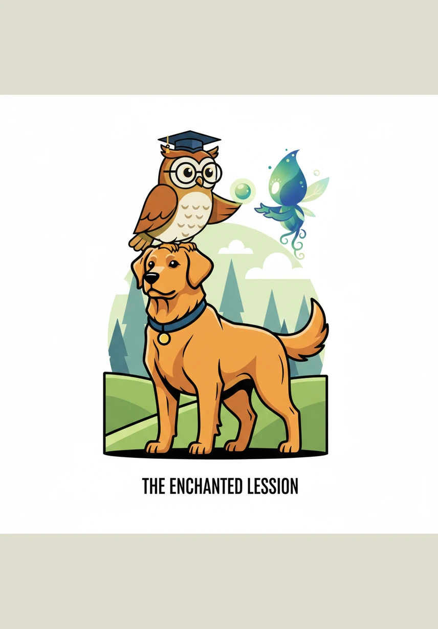 Barnaby stepped through the archway and gasped as he found himself standing on a floating island made of emerald grass. Giant sunflowers swayed in the breeze, and the word OWNER on his collar began to hum with a gentle, reassuring vibration.