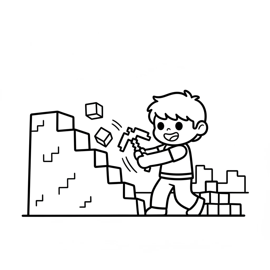 With a simple pickaxe, Milo began to gather blocks from a nearby hill. Tap, tap, tap went the pickaxe against the sturdy earth. Each block collected brought Milo closer to their dream.