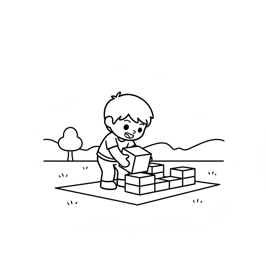 Carefully, Milo placed the first few blocks, starting the walls of a small, strong house. One block on top of another, the structure began to take shape. It was exciting to see it grow.