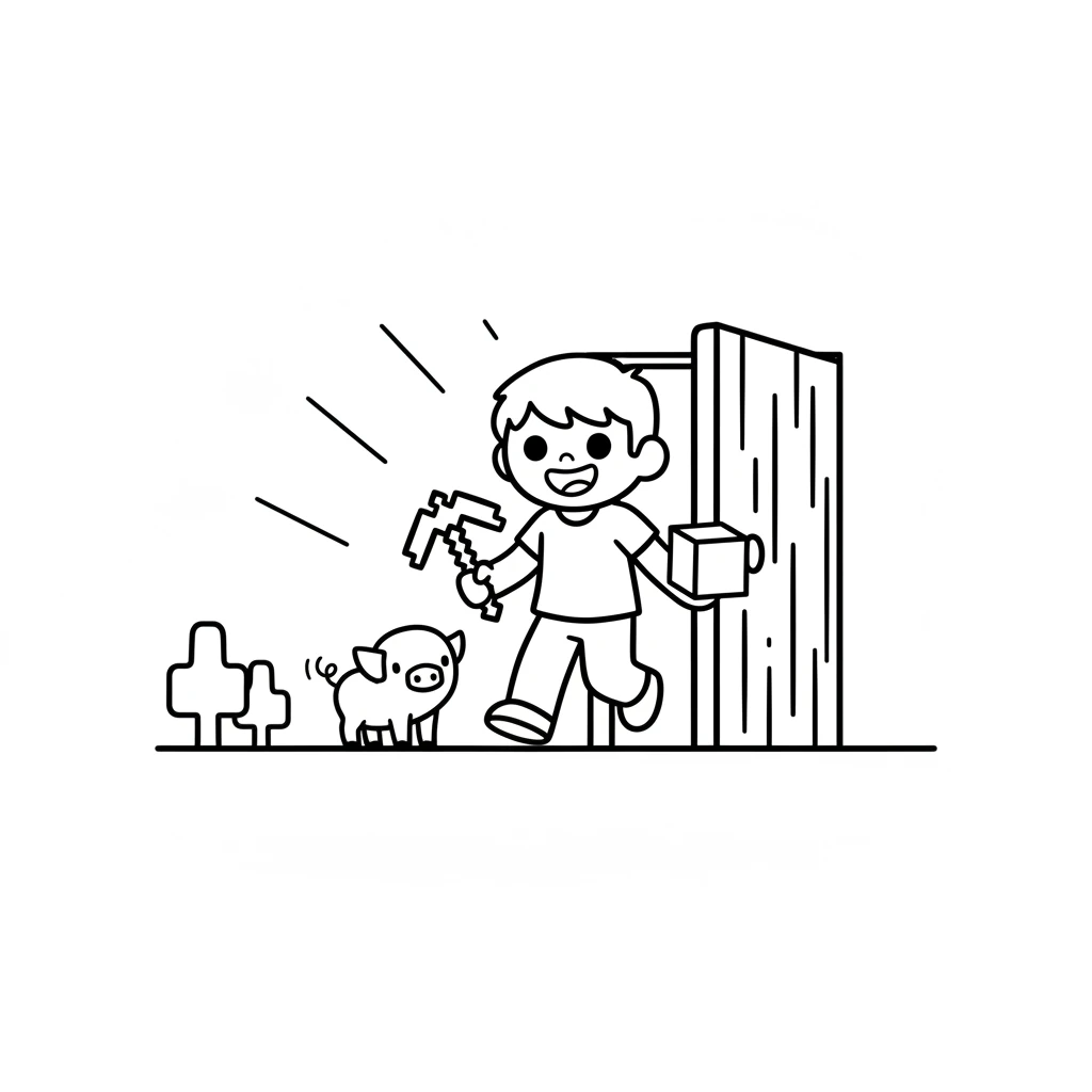 Morning arrived, bright and new, painting the sky with soft light. Milo stepped outside, ready for another day of adventure and creation. The pig woke up, wagging its tail, happy to greet the new day with Milo.