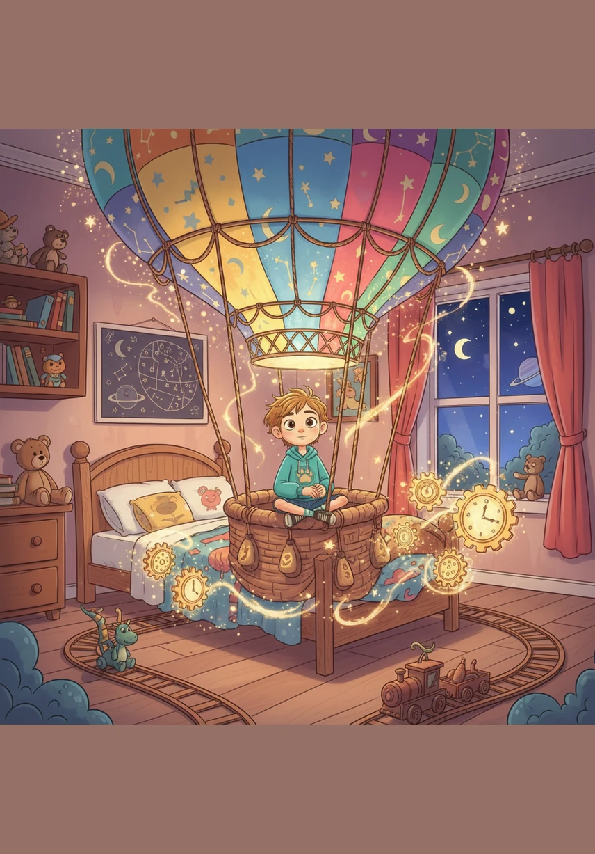 The bed itself shifted into the grand cabin of a legendary locomotive made of soft cotton and sturdy steel. Leo felt the gentle vibration of the engine beneath him as the room began to fade into the background.