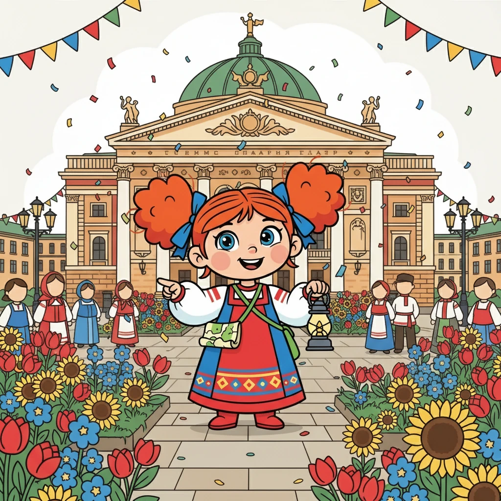 Первым делом Маша отправилась на Театральную площадь. Она увидела величественное здание драматического театра и множество красивых цветов. Вокруг царила праздничная атмосфера, и Маша почувствовала себя настоящим исследователем.