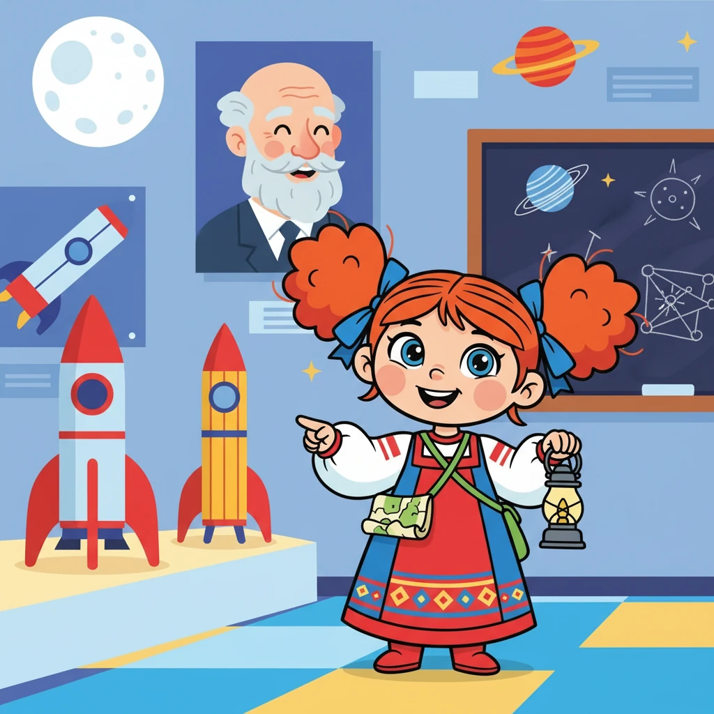 Следующей остановкой стал музей Циолковского. Маша узнала много нового о космосе и удивительных открытиях. Ей было интересно узнать о жизни великого ученого и его мечтах.