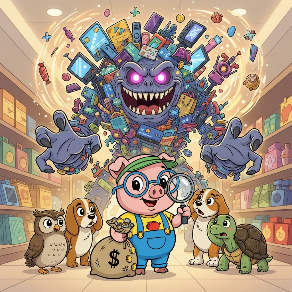 De repente, o Monstro do Consumo Impulsivo aparece, tentando convencer todos a gastar suas economias em coisas desnecessárias. Poupança, lembrando-se das lições da Corujinha, do Cãozinho e da Tartaruga, resiste à tentação e incentiva seus amigos a fazerem o mesmo.