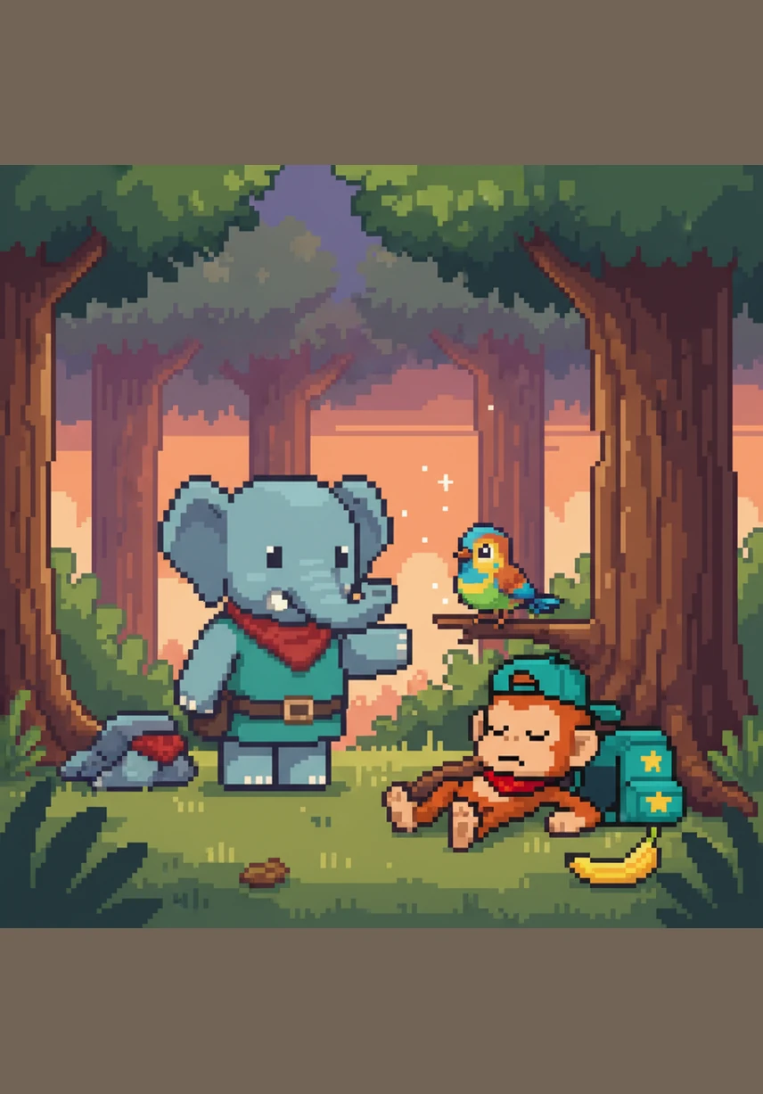 Elio runs as fast as his heavy feet can carry him, flapping his paper wings with all his might. Despite his great effort, he remains firmly on the grass, his large ears fluttering while the paper crinkles loudly in the wind.