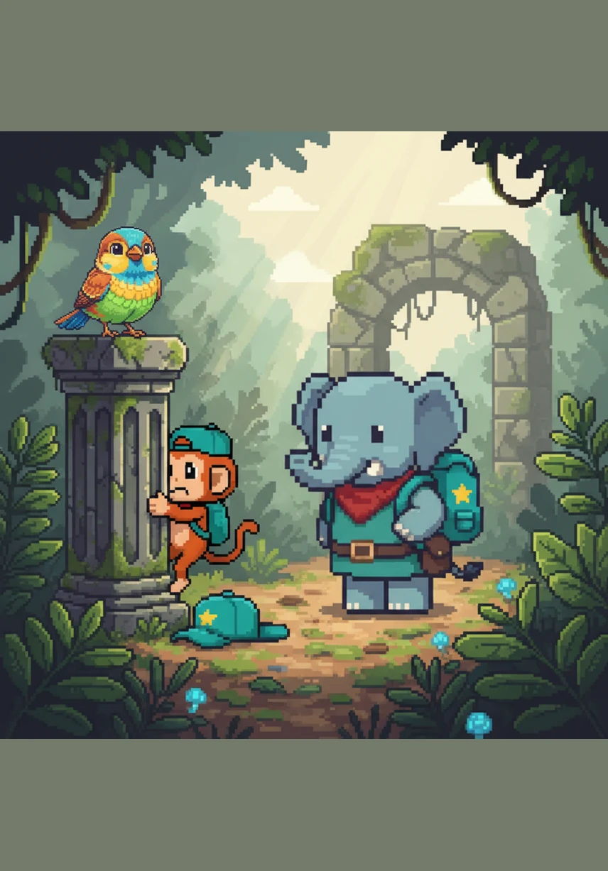 Milo and Pip climb onto Elio’s wide, steady back, feeling safe and dry as he marches through the deep water. Elio moves with newfound confidence, his heavy footsteps echoing with a sense of purpose and power.