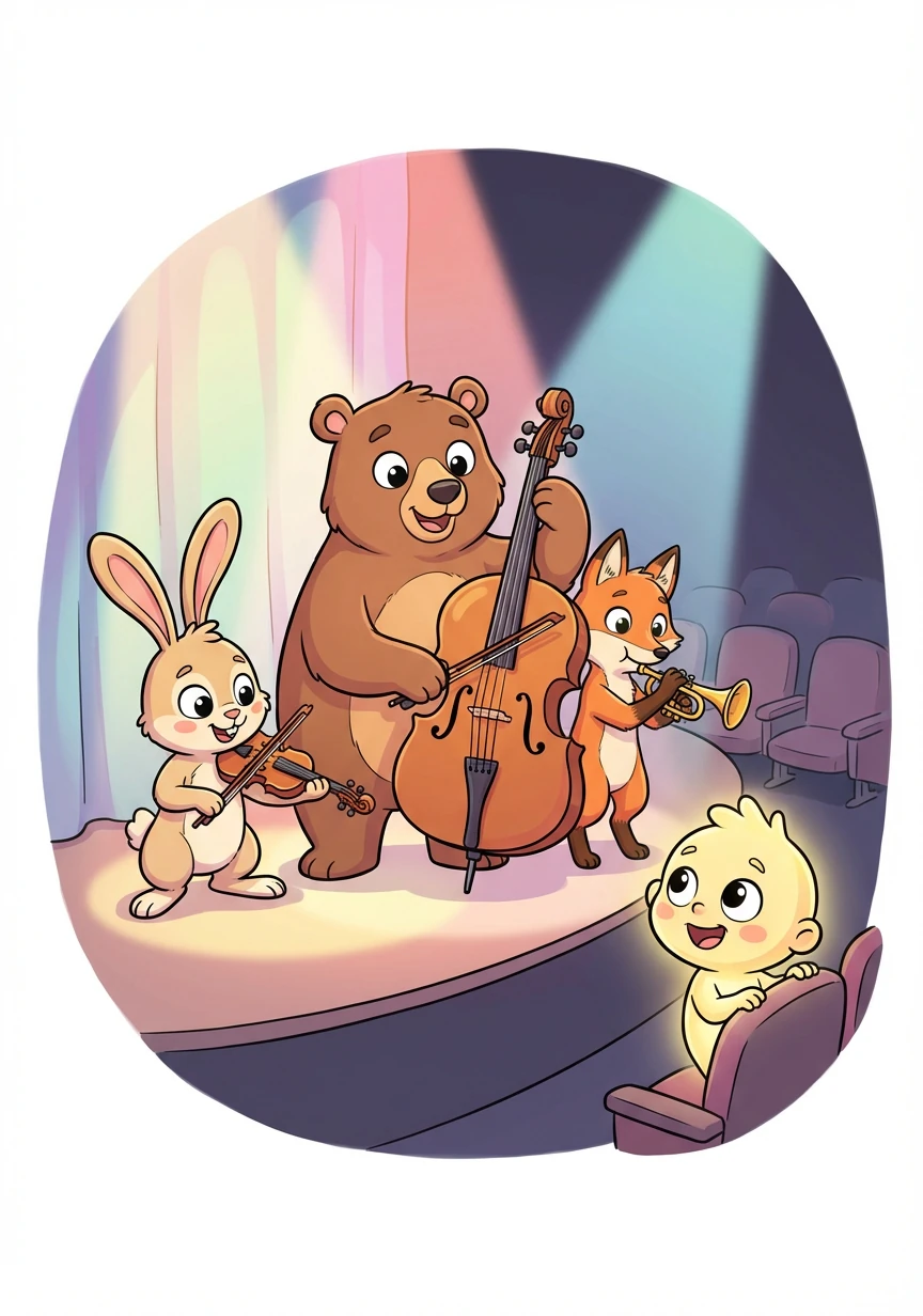Die ersten Musiker betreten die Bühne und stimmen ihre Instrumente. Lichti beobachtet alles neugierig und freut sich auf die Musik.