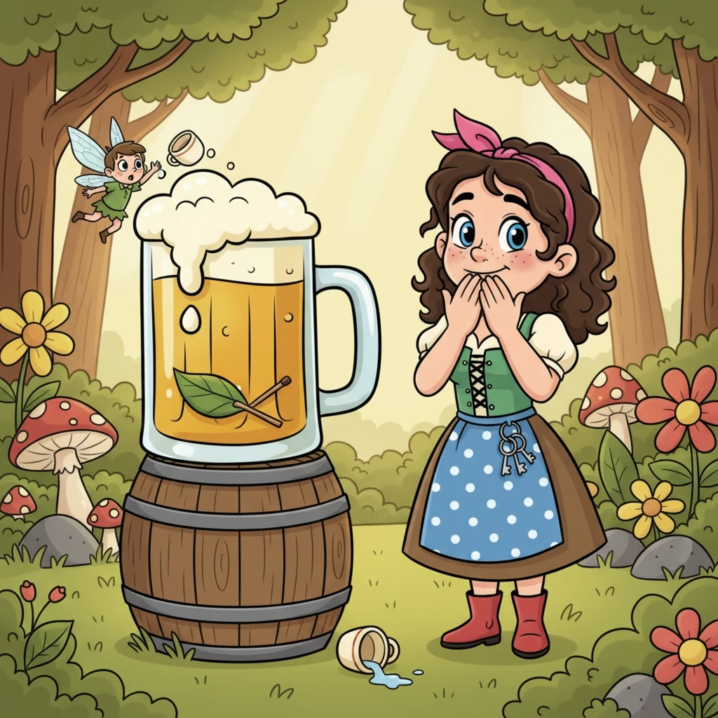 The pixie squeaked with surprise, dropping the mug with a soft thud. It had been trying to use the giant mug as a swimming pool, complete with a tiny leaf raft floating inside. Pippa couldn't help but chuckle at the sight.