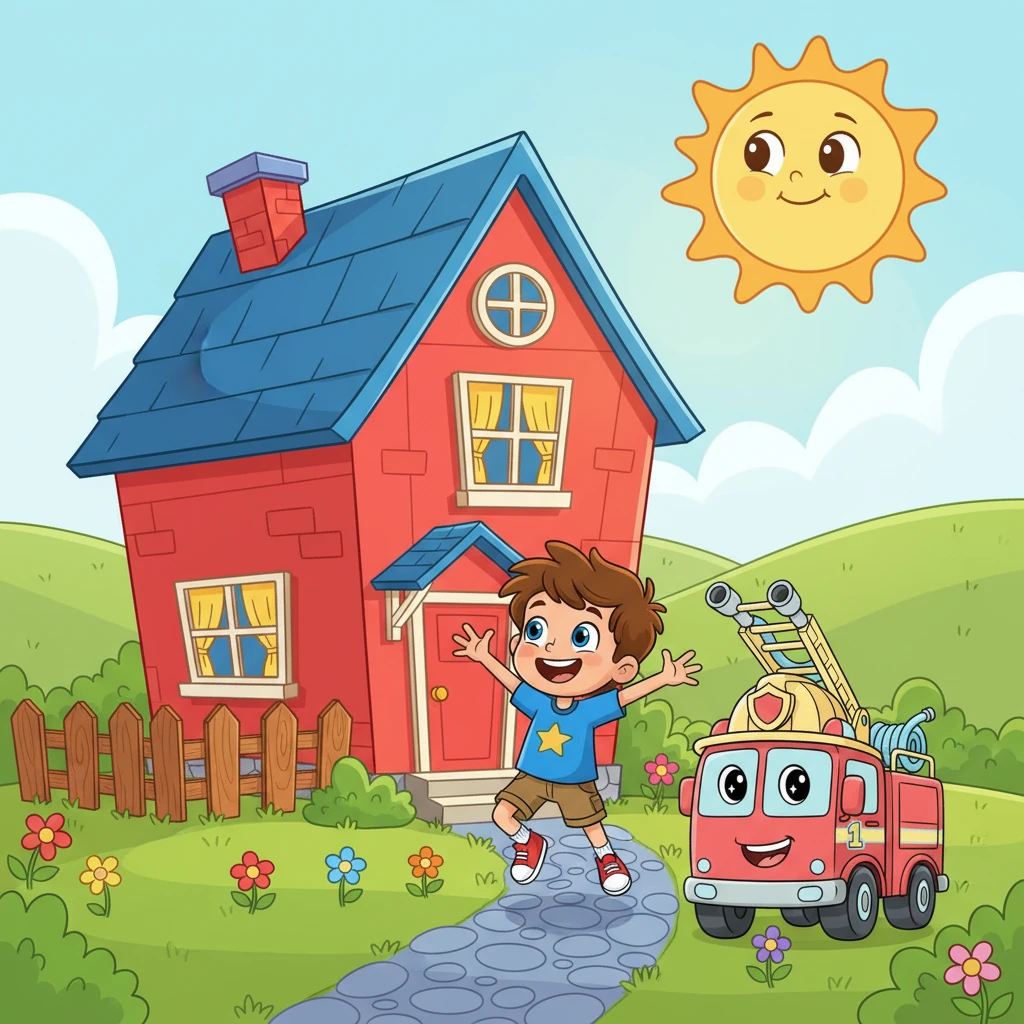 The sun shines on a small house.