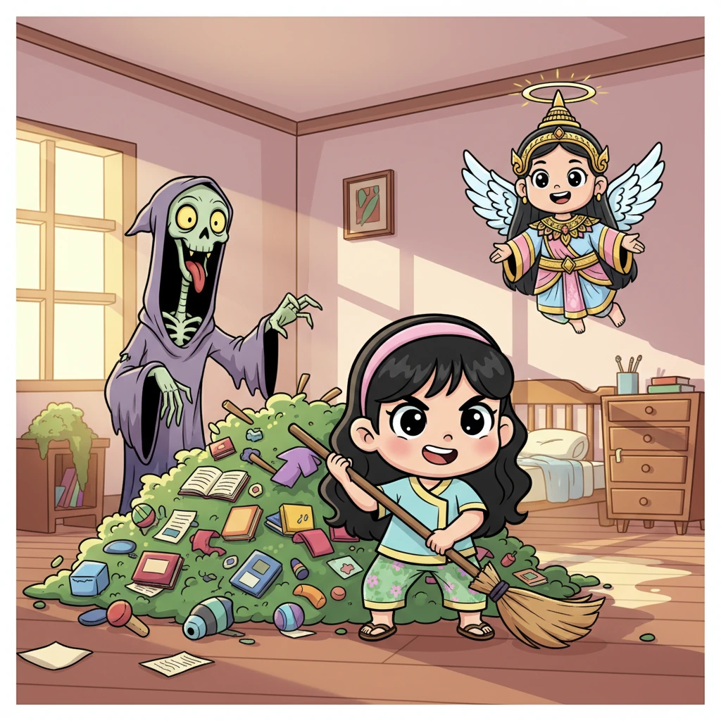 ខ្មោចប្រេត និងក្មេងស្រីខ្ជិលច្រអូស - 童话故事