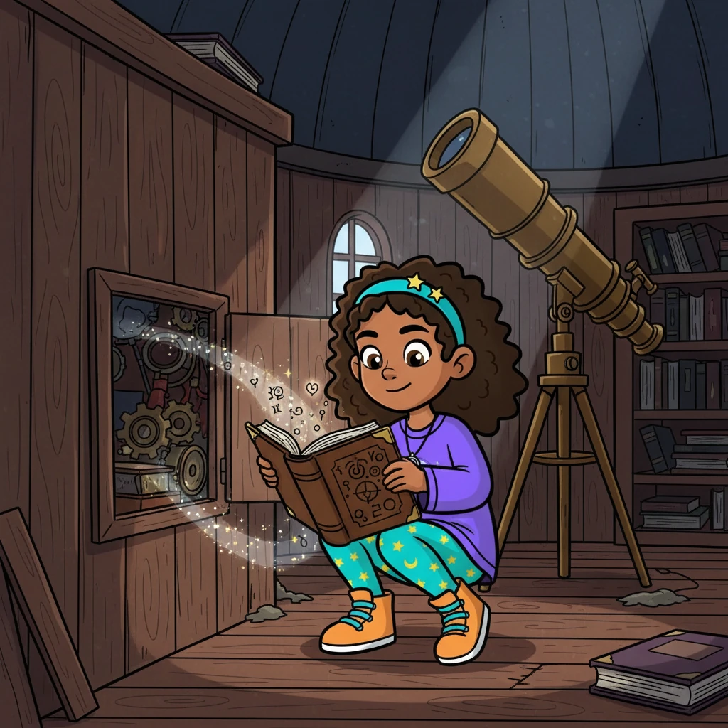 Anya discovered a **secret** compartment in the old observatory. Inside, she found a cryptic journal filled with strange symbols and diagrams. The journal hinted at a hidden message from the stars, a cosmic echo waiting to be deciphered.