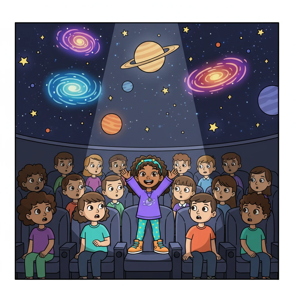 During the planetarium show, Anya felt different, she learned so much new information. She really wanted to **stick out in the crowd** and share what she knew.