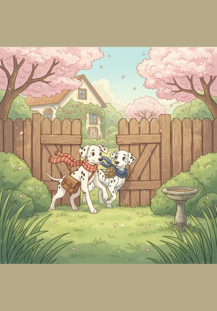 They squeeze back through the loose plank, returning to the safety of their own backyard. The garden is quiet and peaceful, exactly how they left it, but they feel like different dogs.