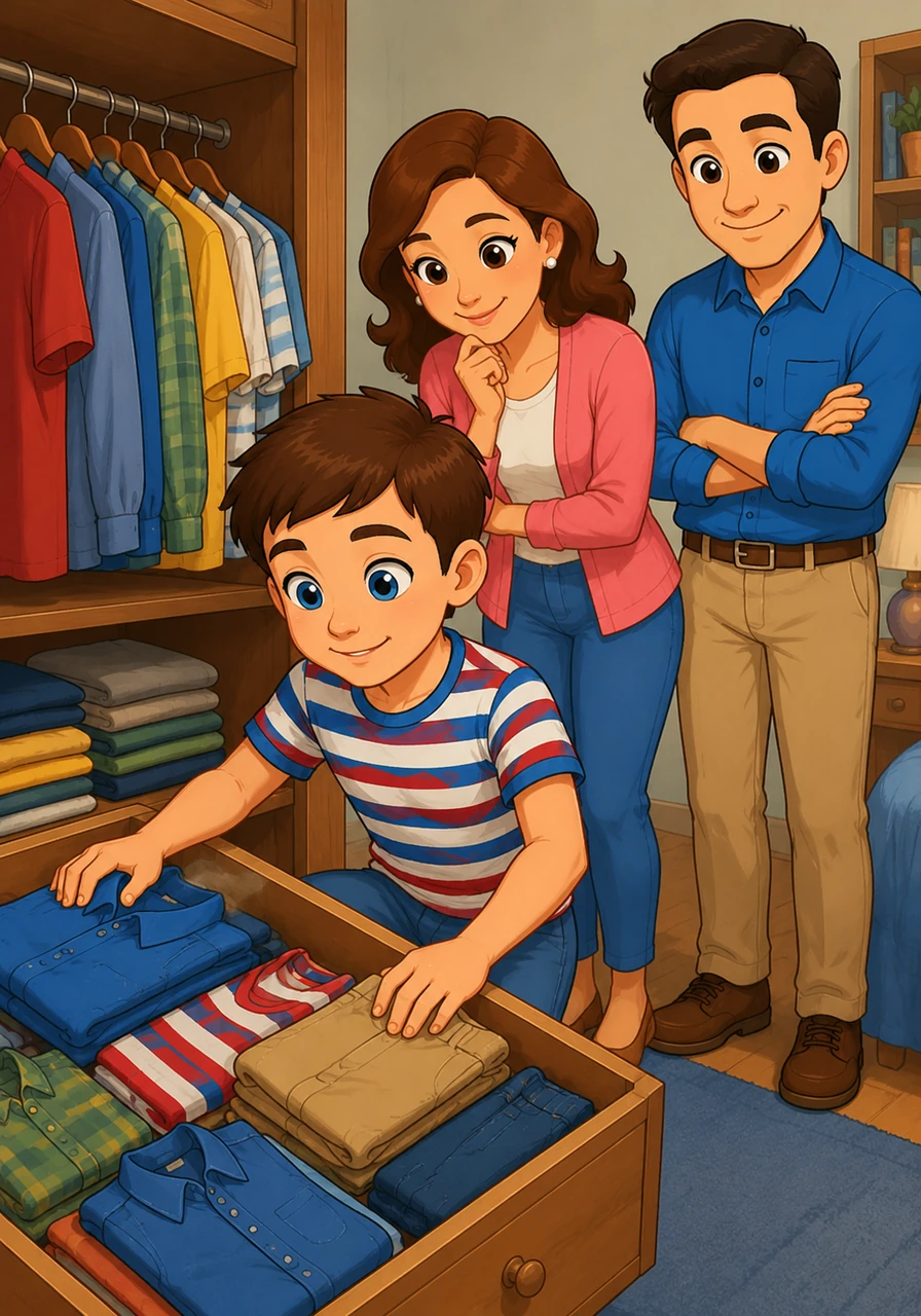 My wardrobe is a treasure chest of my favorite shirts and trousers that I've worn on many adventures. I run my hands over the fabrics, remembering all the fun times I've had while wearing them.