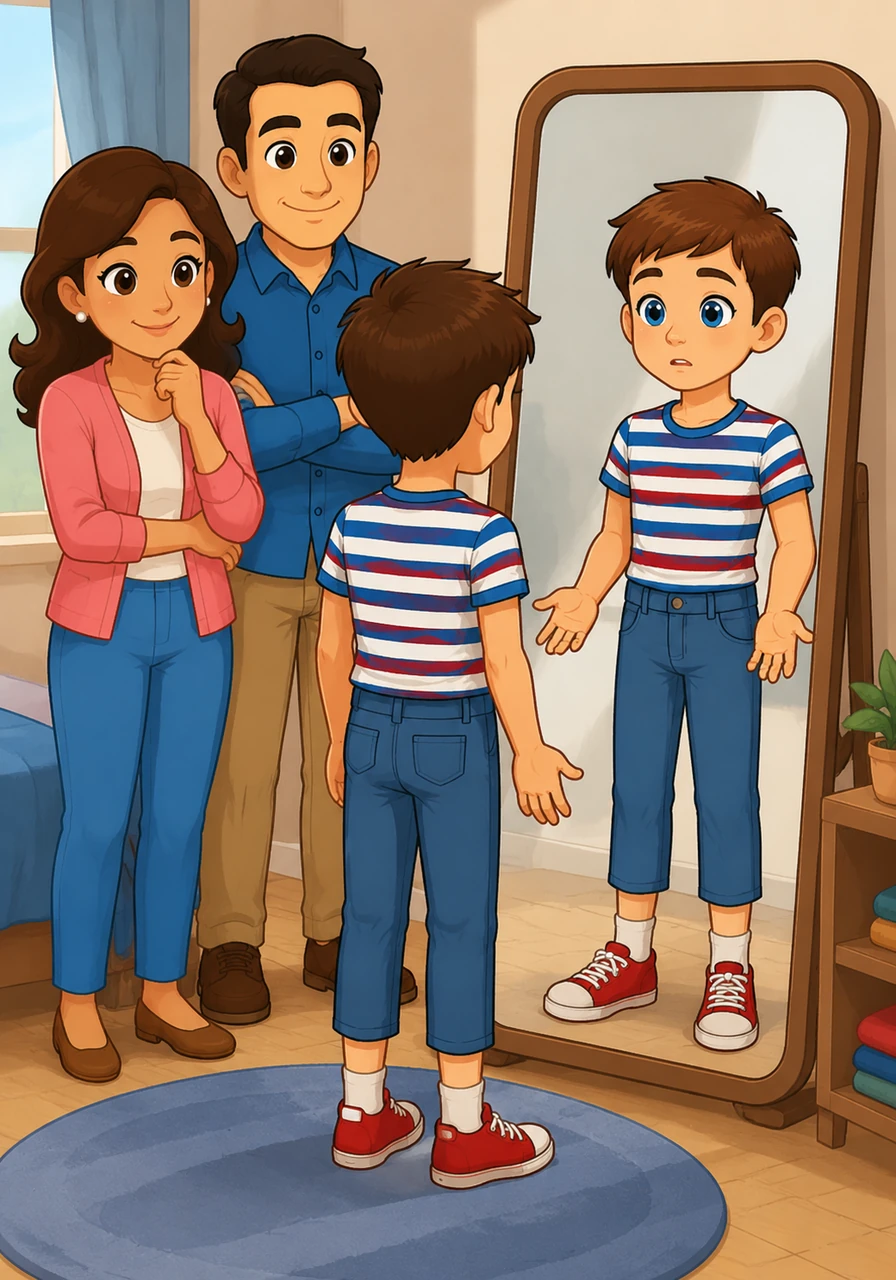 Looking in the mirror, I see that my sleeves are now too short and my trousers don't reach my shoes. This is what it means to grow out of something, and it's a sign that I am becoming a big kid.