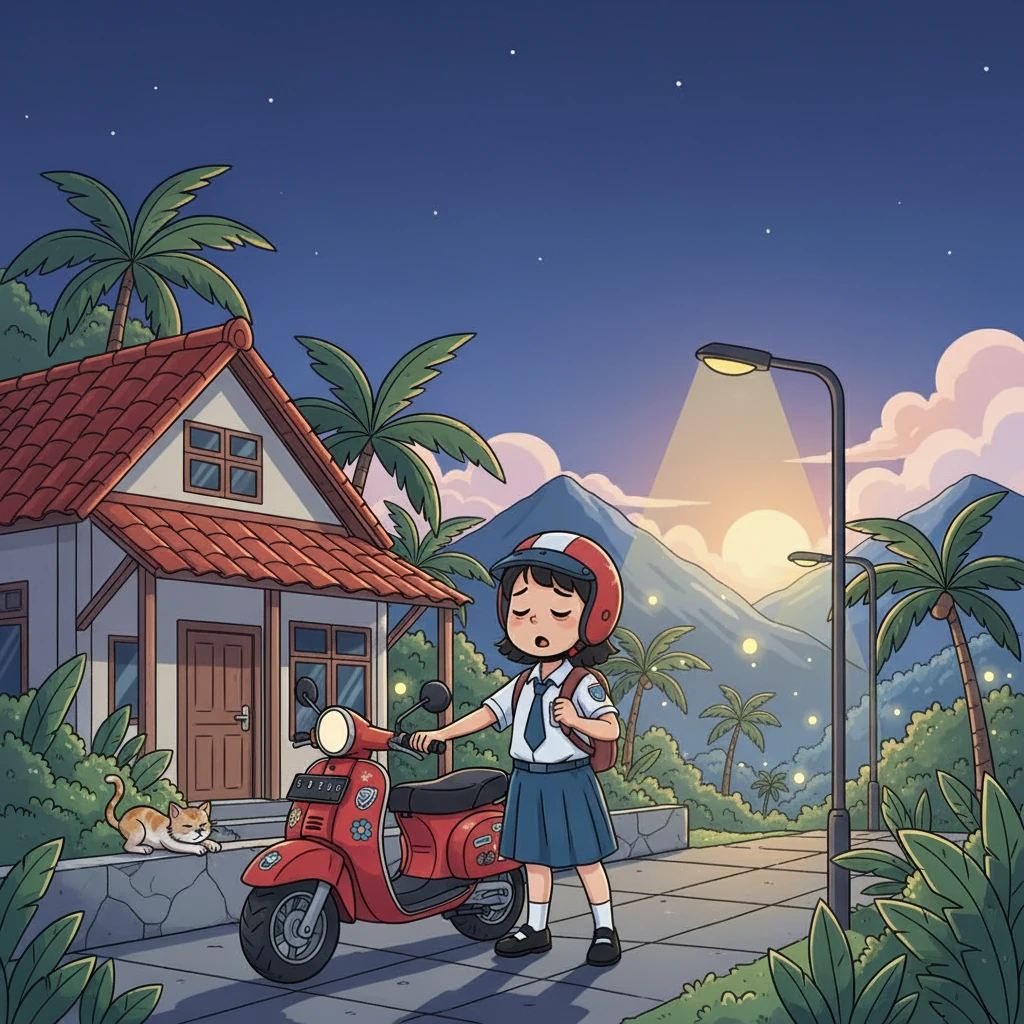 Perjalanan pulang sekolah terasa berbeda. Bintang mulai merasa lelah, rasa kantuk mulai menyerang. Di tengah perjalanan, matanya mulai mengantuk, hampir tak tertahankan.