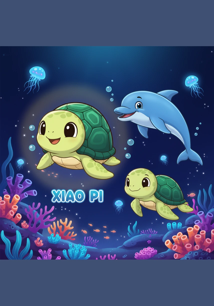 夜幕降临，深海的珊瑚礁发出了柔和的微光，成千上万的小生物闪烁着光芒，宛如置身于梦幻的星空之下。