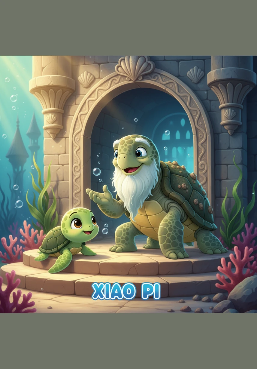 在城堡门口，小皮遇到了一位睿智的老海龟，老爷爷慈祥地告诉他，大海虽然广阔，但只要心怀梦想，哪里都是家。