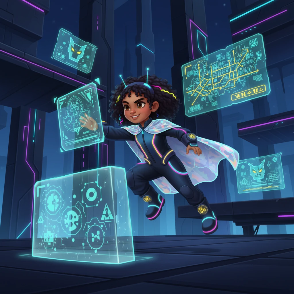 Within the labyrinthine Ancestral Archive, Zola faces a series of holographic simulations and intricate logic puzzles designed to test her mettle. She confronts virtual guardians, deciphers complex coded riddles, and navigates through energy barriers, her neural interface glowing brighter with each trial. With every challenge overcome, Zola feels a surge of newfound power and a deeper understanding of her own latent potential.