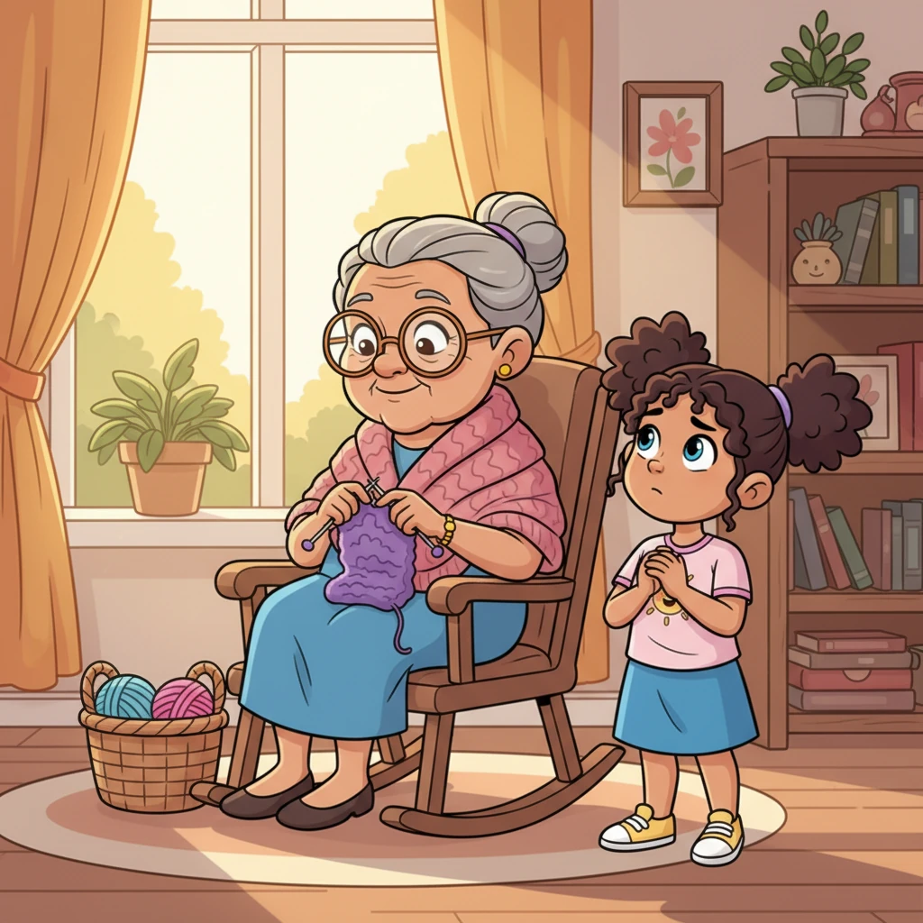 Confused but curious, Pip sought out her wise Grandmother, who sat knitting by the window. Grandmother listened with a knowing smile, her eyes twinkling with warmth and understanding.