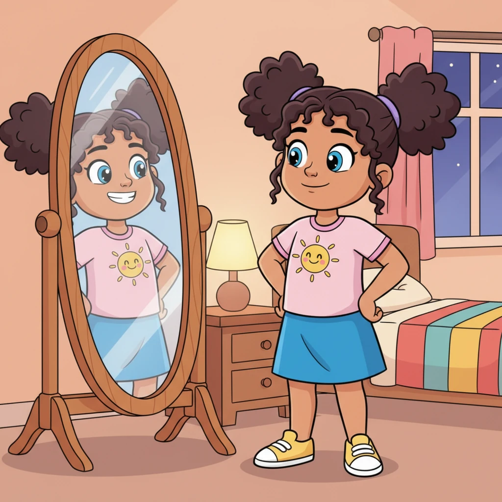 That evening, looking in the mirror, Pip saw not just a changing body, but a reflection of her growing self. She smiled, feeling proud and beautiful, inside and out.