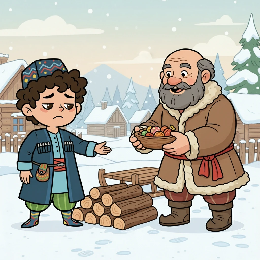 Расул увидел, как сосед тащит тяжелые дрова. Он тут же предложил помощь, но думал лишь о вознаграждении. Когда сосед поблагодарил его и предложил сладости, Расул почувствовал разочарование – где же ключ?  В его сердце не было тепла от сделанного добра.