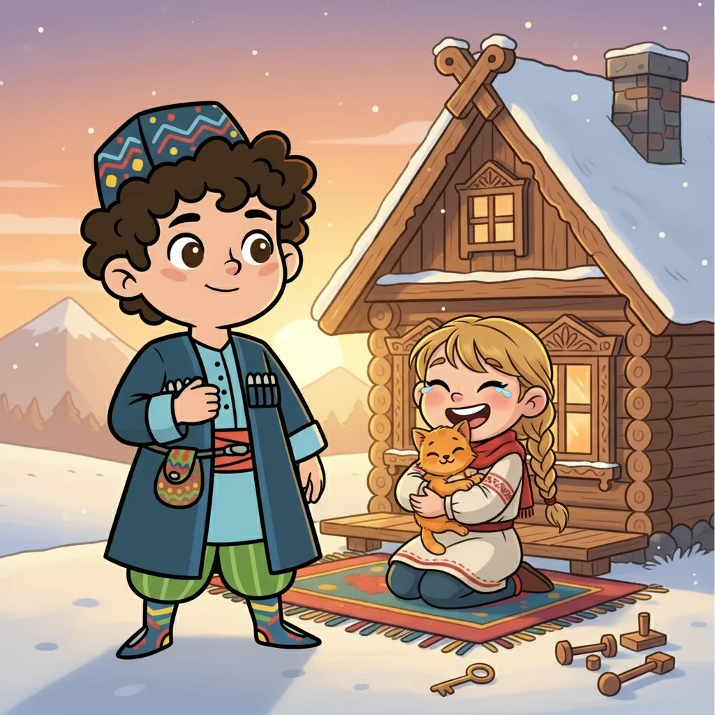 Когда девочка обняла своего котёнка и залилась от счастья, Расул почувствовал странное тепло в груди. Он понял, что настоящее сокровище – это не блестящие вещи, а радость, которую ты даришь другим. Ключ ему так и не понадобился, ведь его сердце наполнилось настоящим богатством.