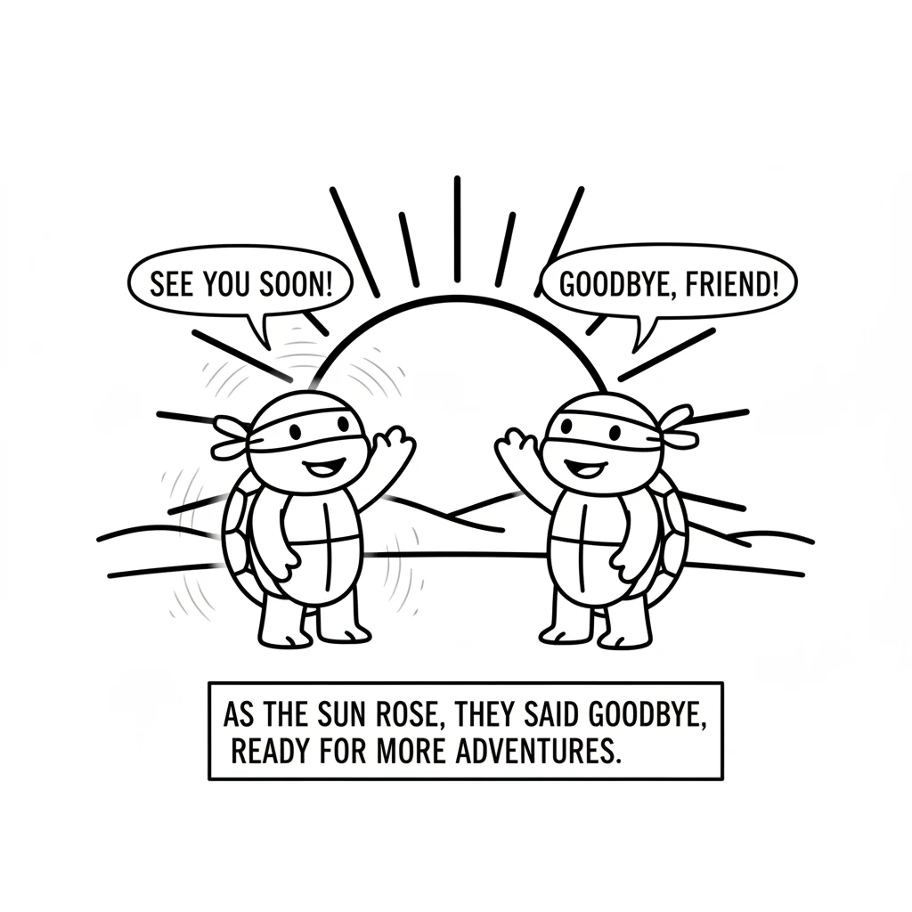 As the sun begins to rise, Koji and his new friend wave goodbye, promising to meet again soon. Koji's glow is still soft, a reminder of his magical ad