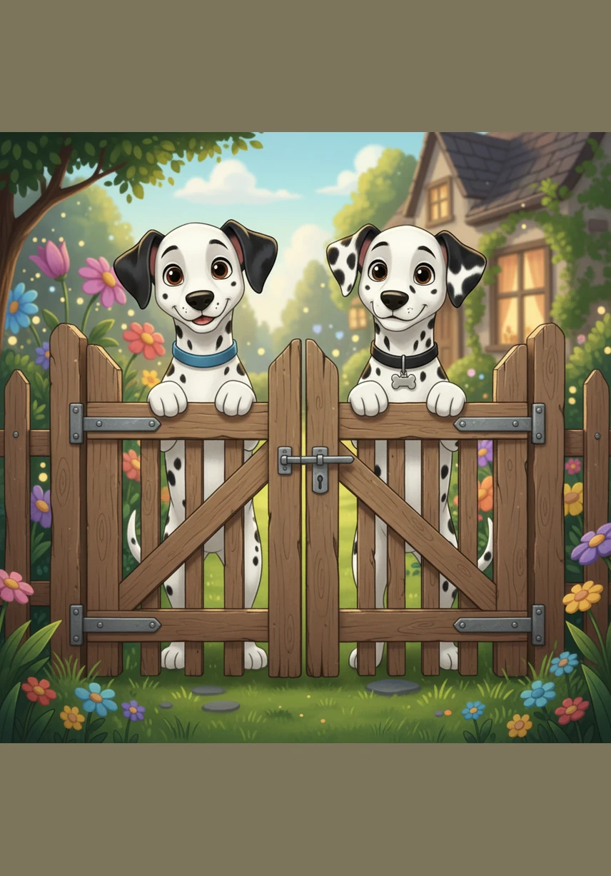 The brothers trot toward the garden gate, noticing it hasn't been latched quite right. Matrix uses his nose to give the heavy wood a gentle, persistent nudge.