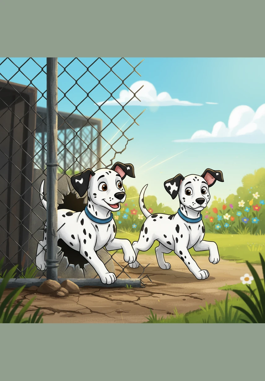 With a final wiggle and a satisfying click, the gate swings open just enough for them to squeeze through. They step onto the soft grass of the world beyond, their tails waving like flags of freedom.