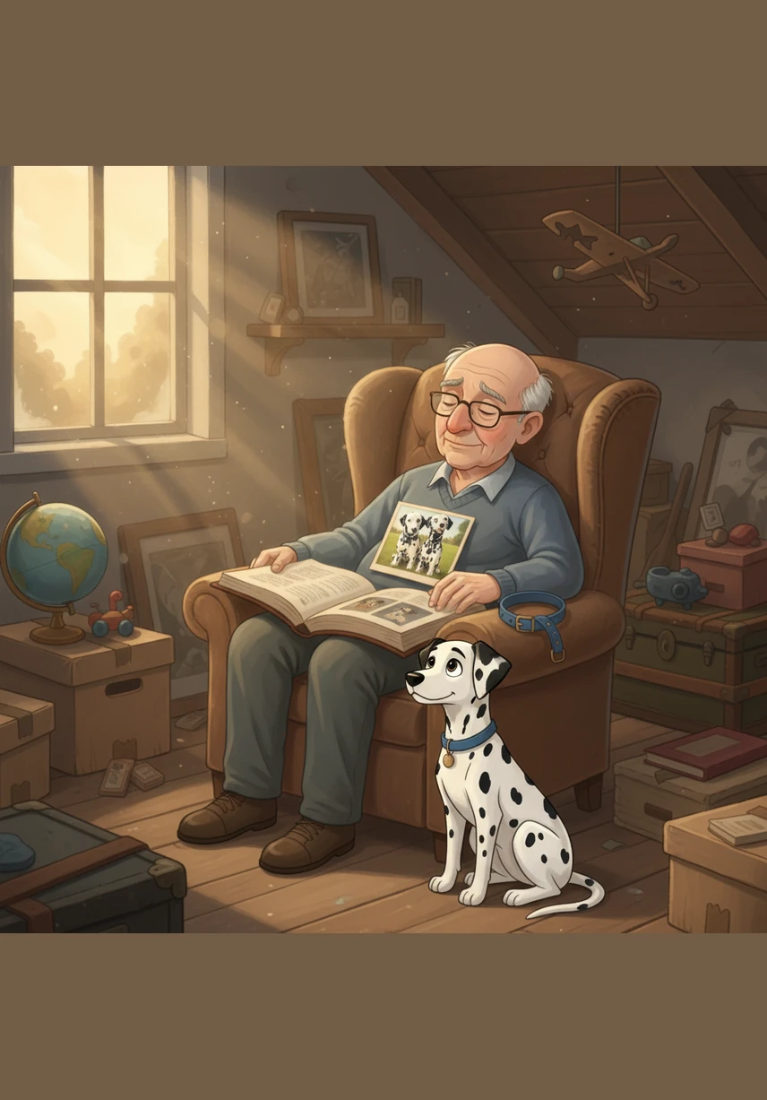 Later that afternoon, the dogs see their familiar house appearing at the end of the long road. Their humans are standing by the open gate, looking worriedly into the distance.