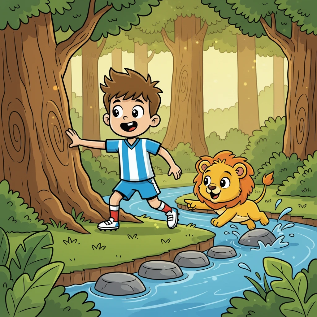 Juntos, Lucas e Jubas aventuraram-se pela floresta, passando por árvores antigas e riachos borbulhantes. Jubas, com a sua energia contagiante, saltitava e apontava o caminho, enquanto Lucas, maravilhado, observava a beleza da natureza.