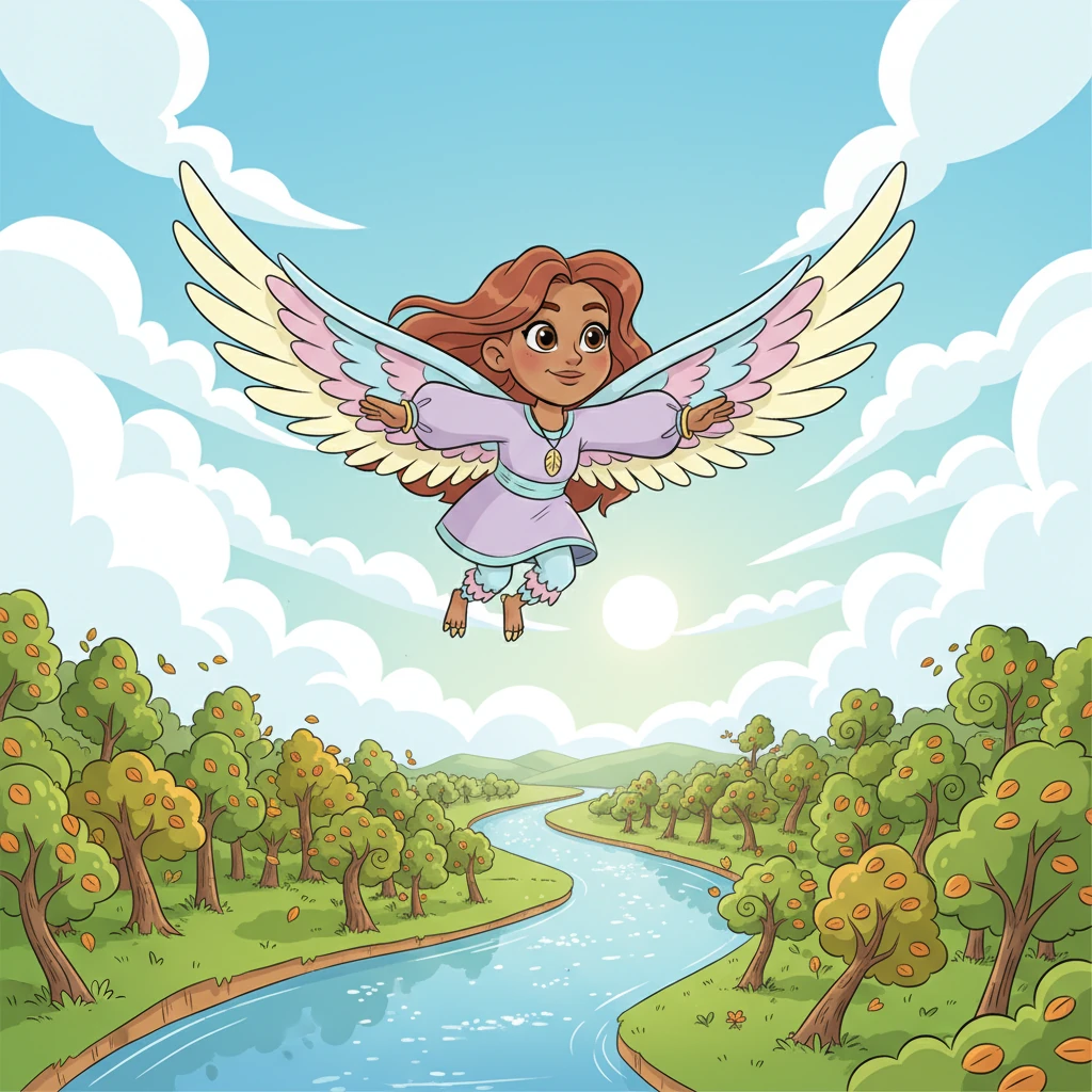 With a determined flutter, Aero began his grand adventure. He soared over sparkling rivers and through forests where trees danced in the breeze. His small wings carried him further than ever before, his eyes scanning the horizon for any sign of his mom.