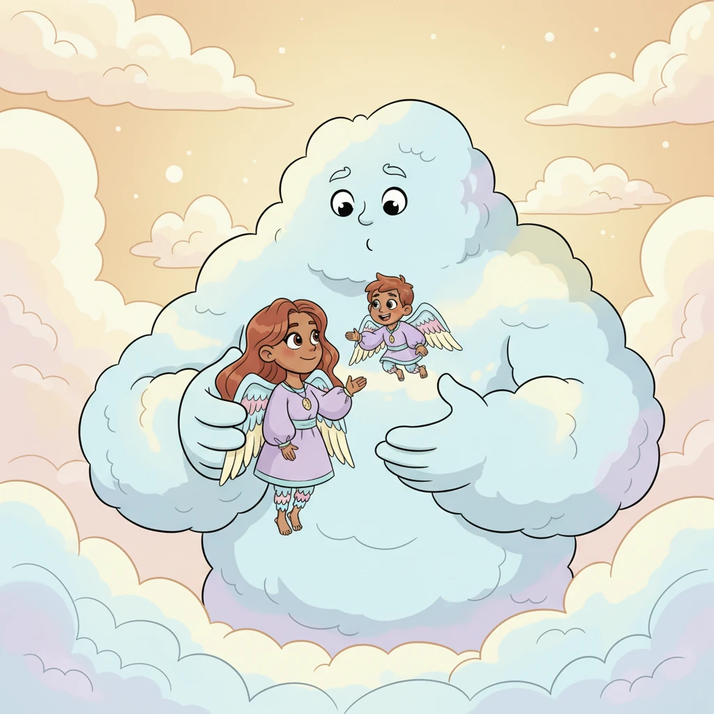 Aero bravely explained to the giant how much he missed his mom and how worried he was. The Cloud Giant, surprised by Aero's courage and kind words, let out a soft sigh and gently released Aero's mom, realizing its mistake.