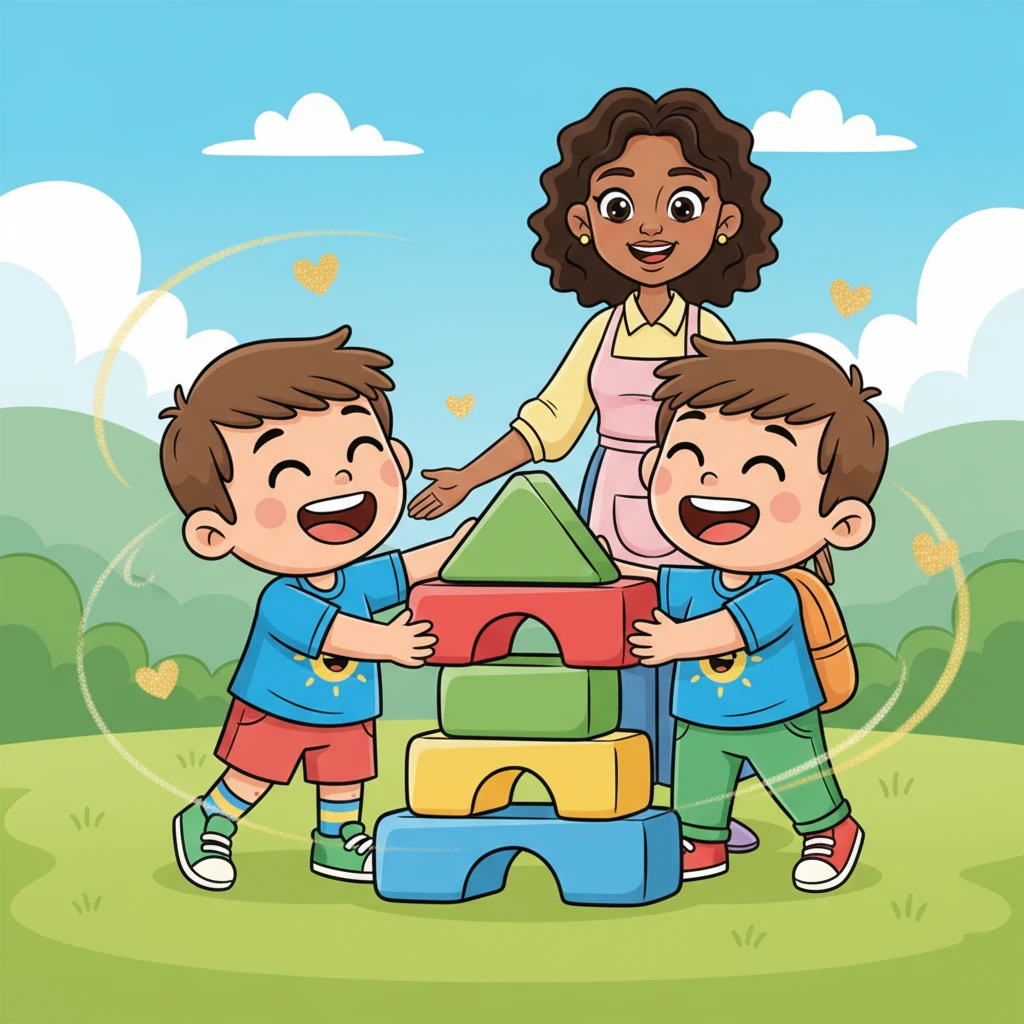 Leo feels a warm, happy glow inside as he and Max laugh and play, building their new tower side-by-side. He realizes how much better it feels to solve problems and share his feelings, especially with his kind mom. His heart feels light and full of friendship, knowing he can always talk to her.