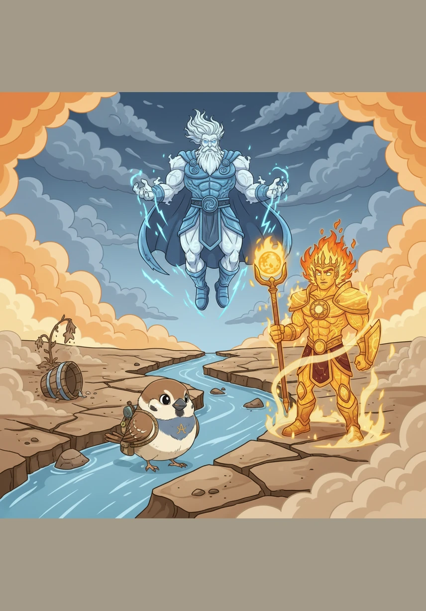 Long, long ago, the water suddenly vanished from the face of the earth, leaving behind dry riverbeds and cracked, thirsty soil where vibrant lakes once shimmered.