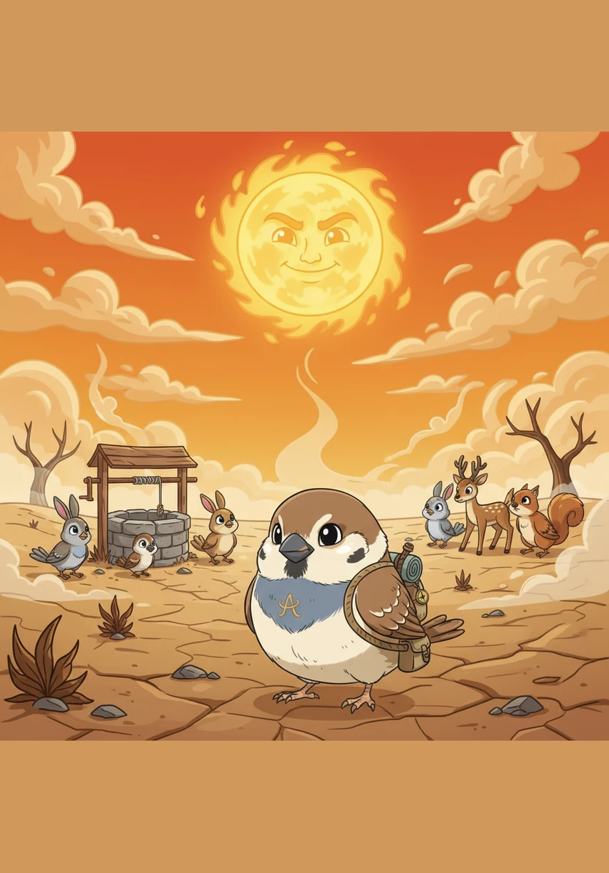 The birds struggled to find even a single drop to drink, while the once-mighty trees began to wither and the colorful flowers bowed their heads in the relentless heat.