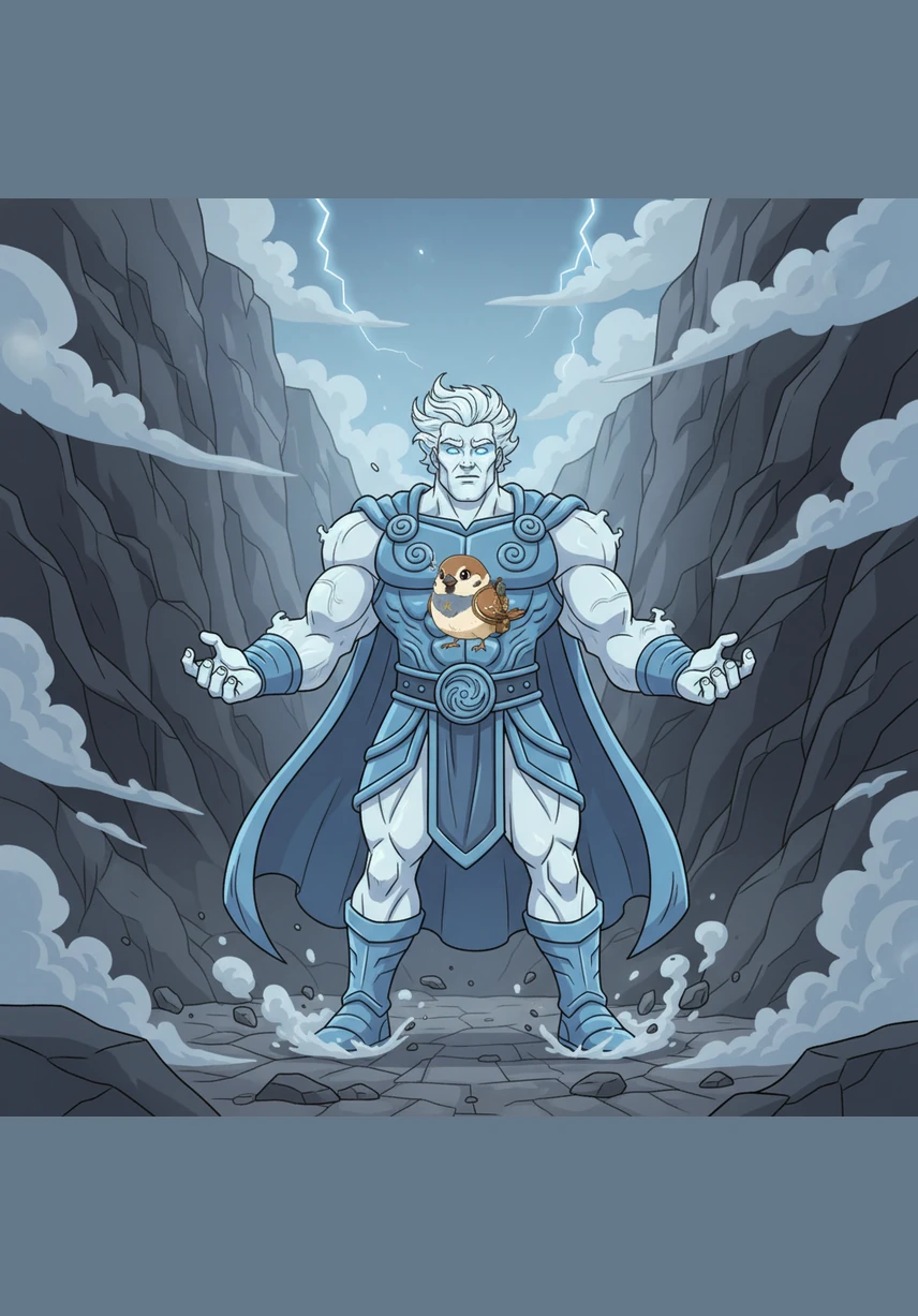 Akkanat found the mighty Wind resting in a deep mountain canyon and chirped a desperate plea, asking for help to save the world before all life faded away.