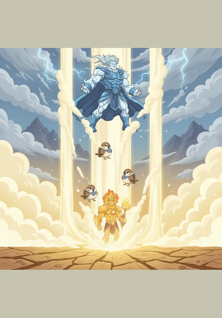 This intense warmth turned the hidden water into light, rising steam that drifted high into the sky to meet the gathering Wind in the cool atmosphere above.