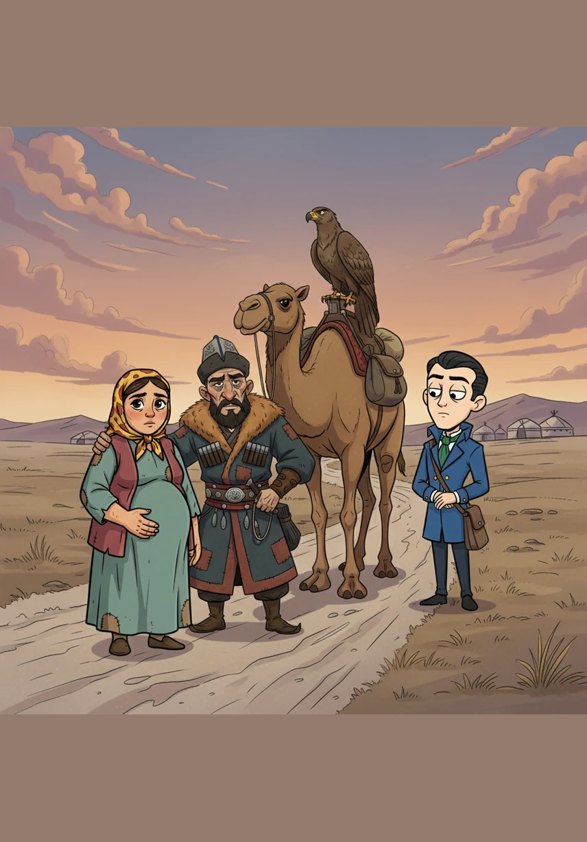 Under an infinite sky, the dusty road through the Kazakh mountains stretches toward a horizon of hardship. A lone traveler, ragged and barefoot, moves with a heavy gait that reflects the exhaustion of a soul worn down by fate.