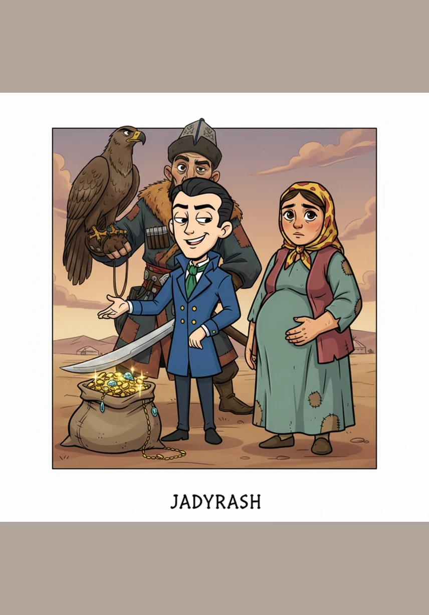 A cunning man named Jakypbek leans in to whisper poison into Otegen’s ear, luring him away with the prospect of power. From a distance, Jamal watches with a hand on her pregnant stomach, her sharp gaze seeing the deception her husband ignores.