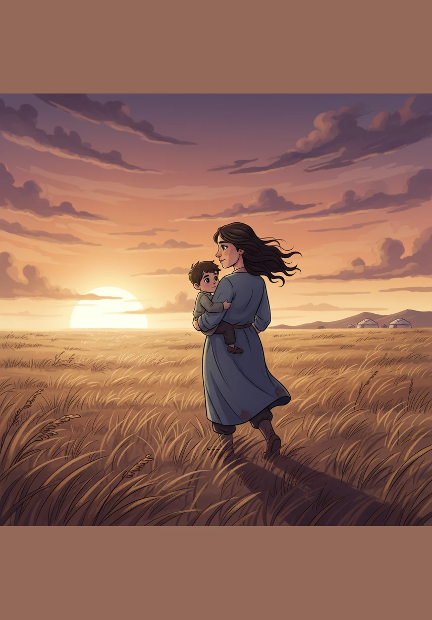 As the sun sets over the vast, golden steppe, Jamal and her son walk toward the horizon without looking back. The wind whispers through the tall grass, carrying the spirit of a woman who found her own happiness through independence and unyielding courage.