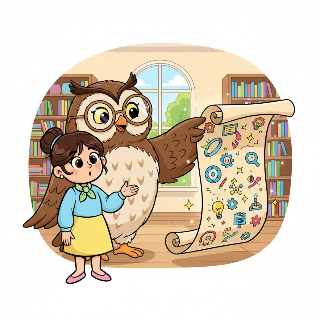 Бір күні мектептің ең дана мұғалімі, күлкілі көзілдірік киген үлкен, мейірімді Үкі, Айгүлге көмекке келді. Үкі оған «Әдістемелік құрал» деп аталатын сиқырлы құжаттың сырын ашты. Ол Айгүлге құжаттың үлкен, түрлі-түсті сызбасын көрсетті.