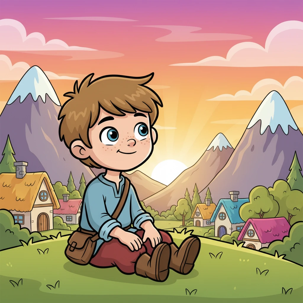In a cozy village nestled among towering, friendly mountains, a small boy named Adam often greeted the dawn. He wasn't the strongest or the loudest, but Adam possessed a special gift: immense patience. Every morning, with a wide, thoughtful smile, he'd watch the sun paint the sky with vibrant colors, believing each sunrise held a hidden, valuable lesson.