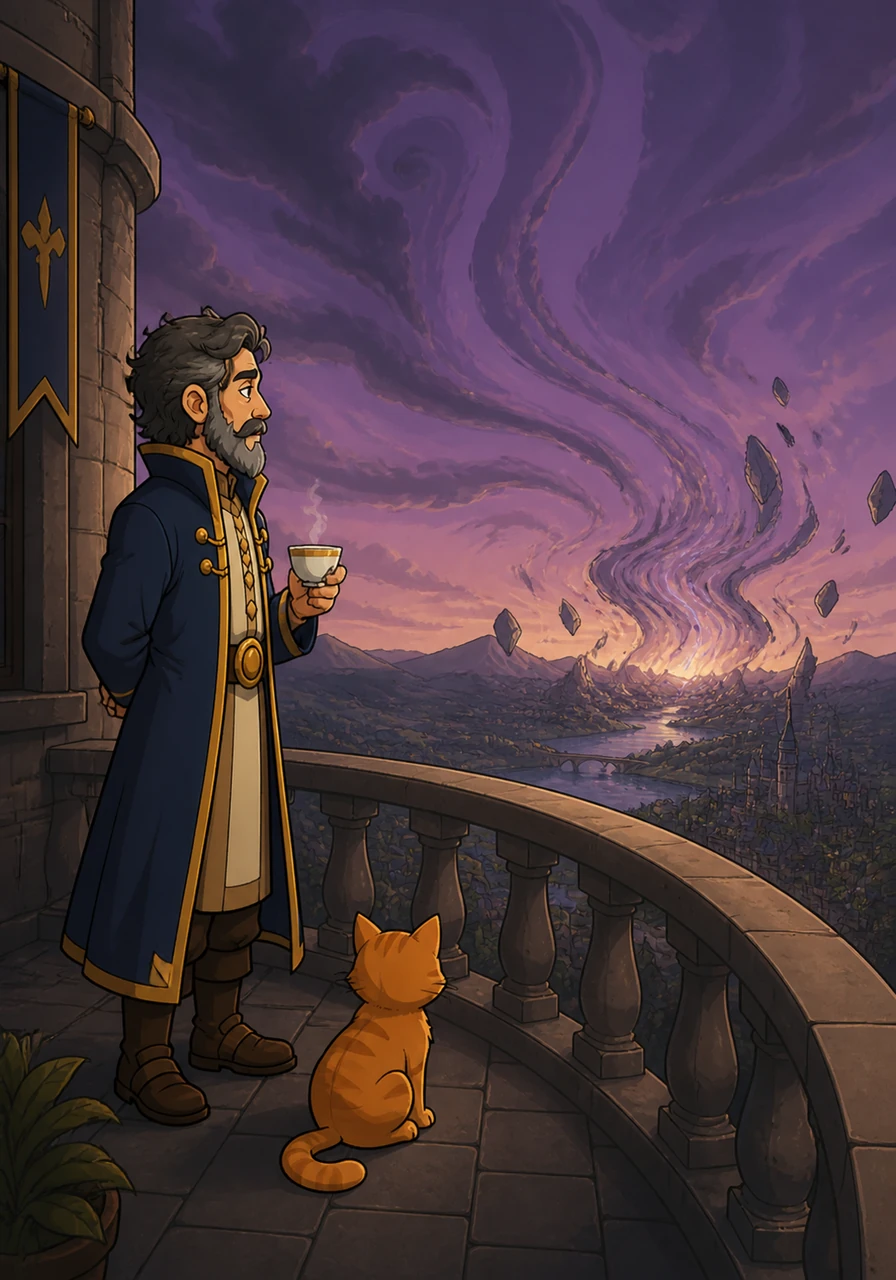 The sky shifted into a peculiar shade of bruised purple, a map mode that no one had ever requested. The Chronicler stood on his balcony with a lukewarm cup of tea, watching as the first ripples of the end began to distort the horizon.