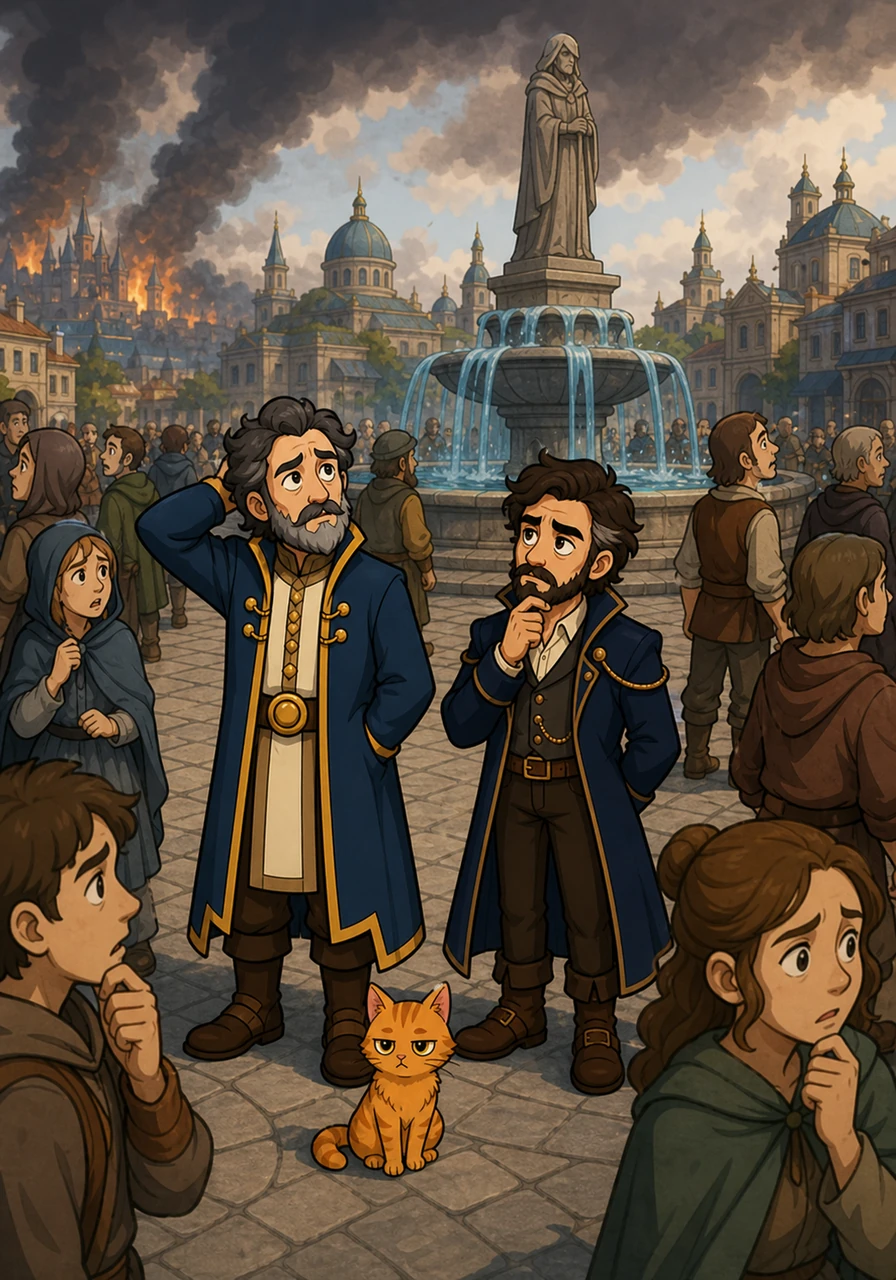 In the city squares, people gathered in a state of confusion, their pathfinding logic seemingly broken by the scale of the disaster. They circled the same fountains and monuments, waiting for a grand event that had already begun without them.
