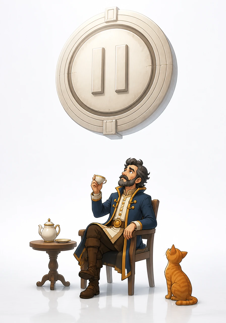 The horizon vanished entirely, replaced by a vast, sterile whiteness that stretched out in every direction. The Chronicler finished the last dregs of his tea and looked up at the giant 'Pause' button hanging motionless in the sky.
