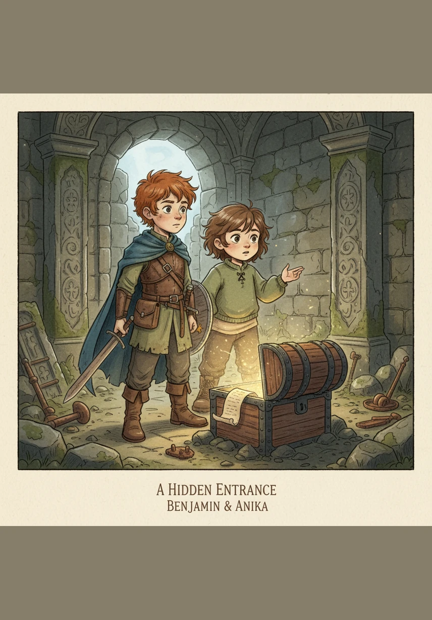 Hidden behind a curtain of ivy, they discovered a mysterious stone pillar etched with ancient symbols of the sun and moon. Benjamin traced the carvings with his fingers, wondering about the travelers who had walked this way many years before.