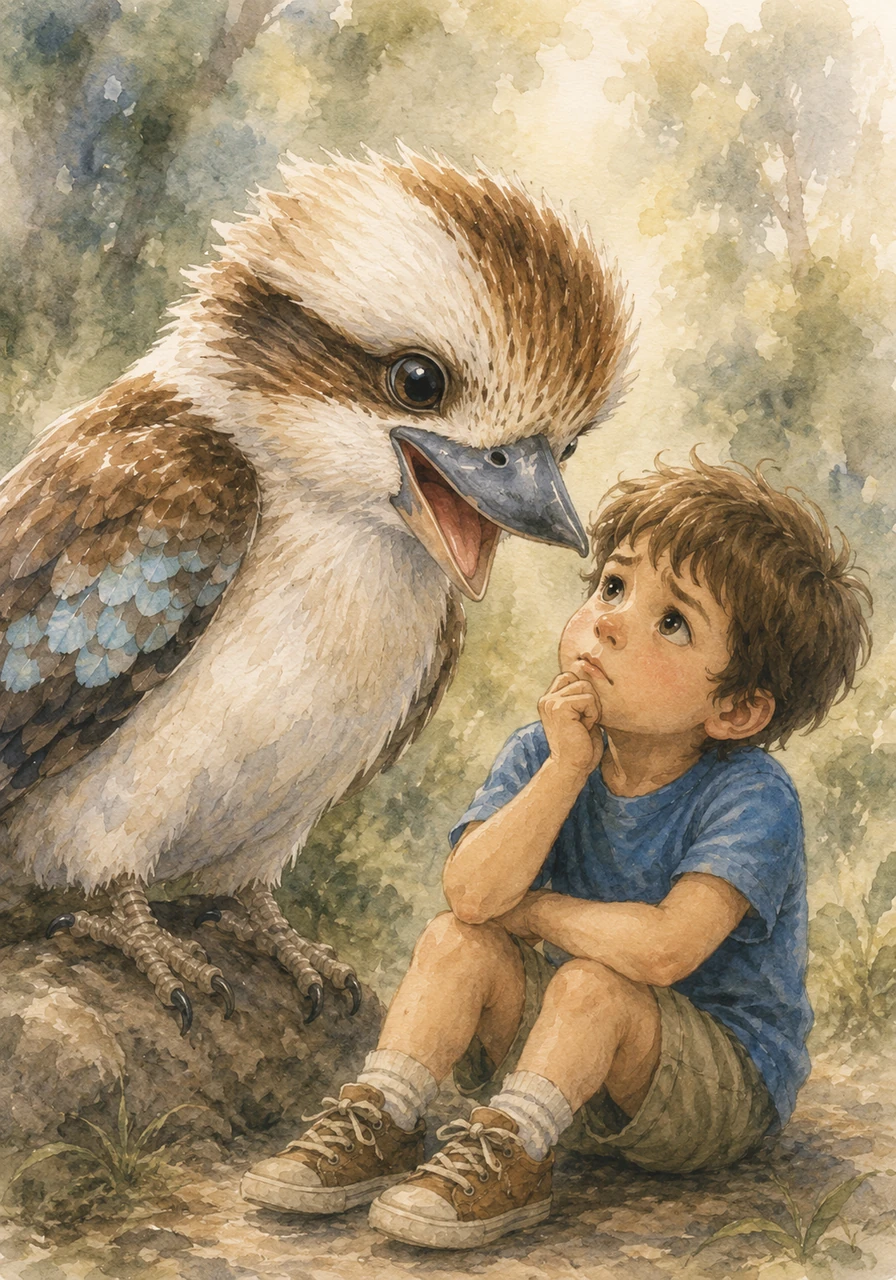 Kooka hopped a little closer, his voice dropping to a gentle, comforting whisper. He told the boy a beautiful secret: when we lose someone we love, they are never truly gone forever, because we just find them in a brand new way. The boy looked puzzled, wondering how it could possibly be true when someone is no longer here.